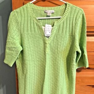 Christopher and Banks Sweater Top Lime Green & White M